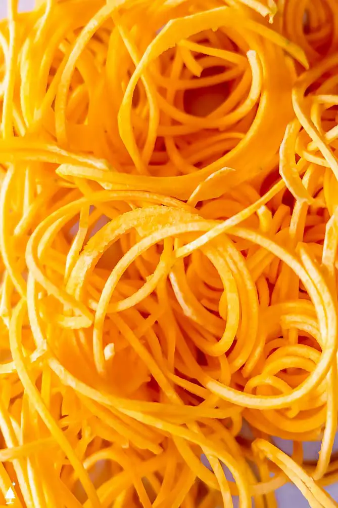 top view of butternut squash noodles in a bowl