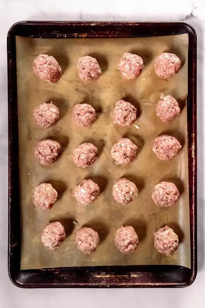 best keto meatballs on a baking sheet