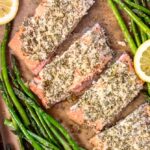 top view of keto parmesan crusted salmon