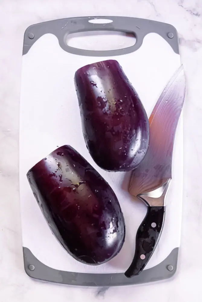 top view of eggplants for roasted eggplant slices
