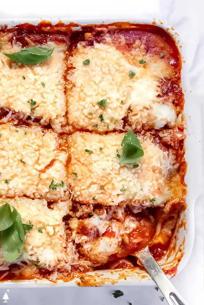 top view of cauliflower lasagna keto