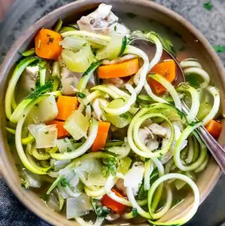 top view of keto chicken soup without cauliflower