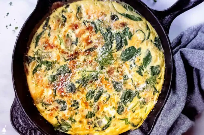 top view of healthy spinach frittata recipe recipe on a pan