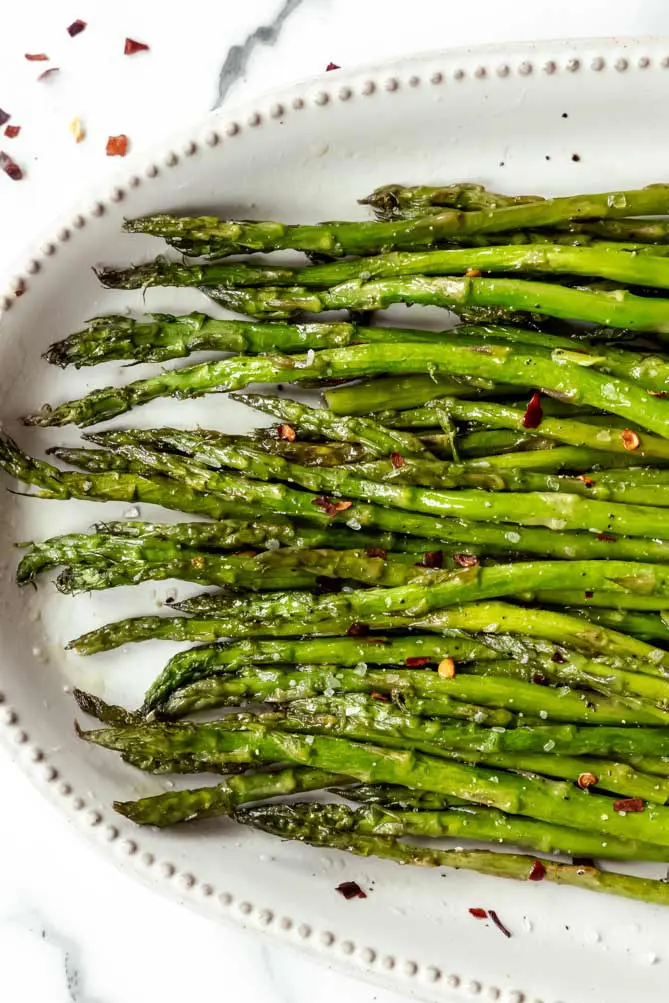 oven roasted asparagus on a tray