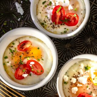 oven baked eggs with tomatoes and chives