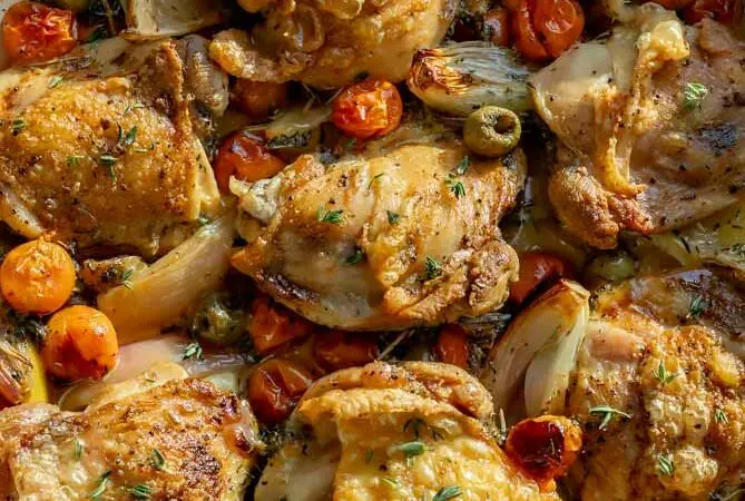 chicken provencal recipe in a braising dish