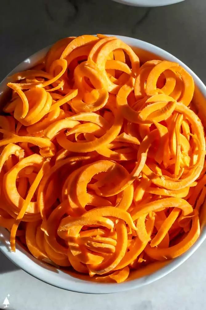 sweet potato veggie noodles in a bowl