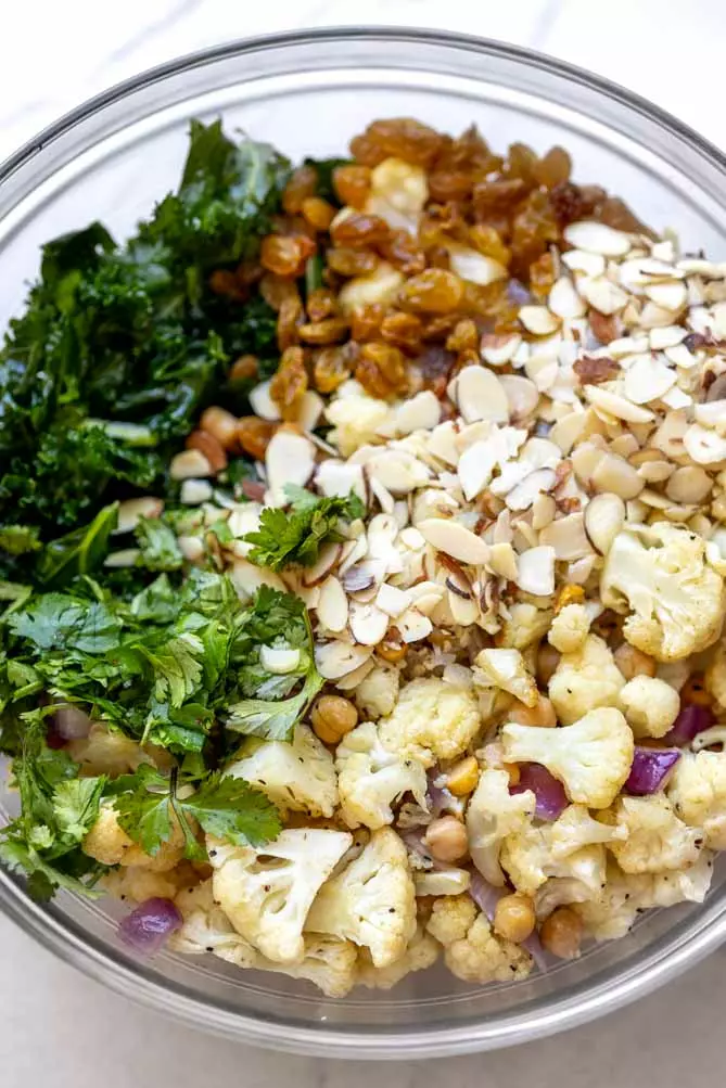 cold cauliflower salad ingredients together in a bowl