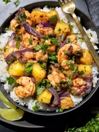 jerk shrimp recipe with pineapple over rice